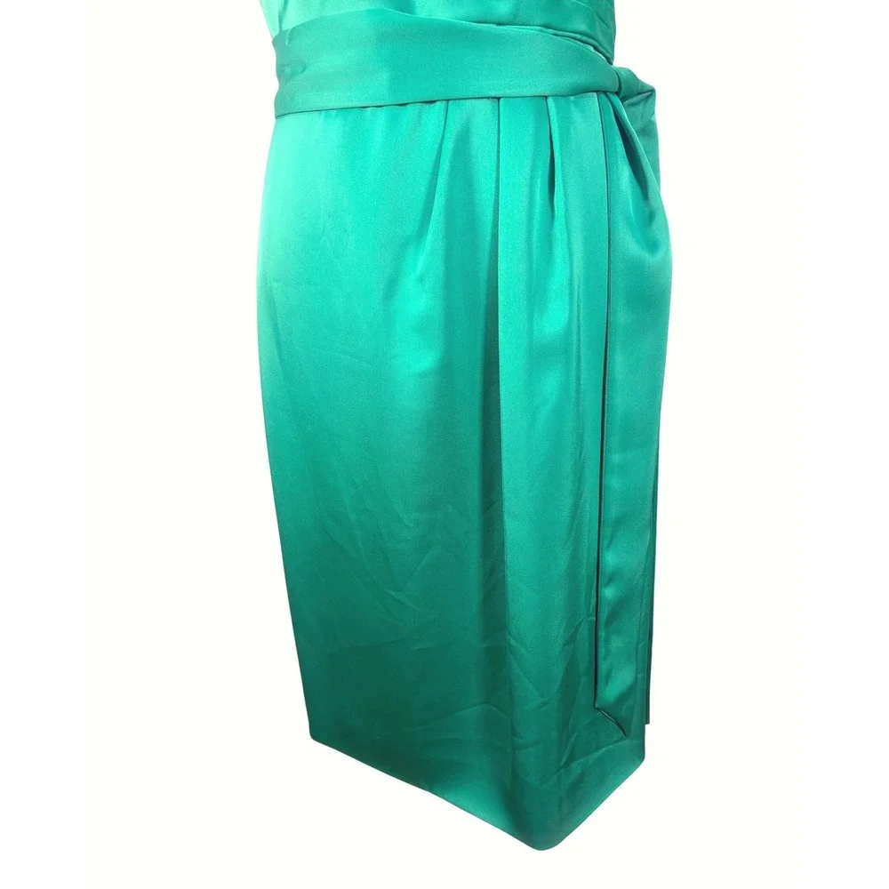 J.‎ Crew Sheath Dress Women 12P Green Excellent Satin Faux Wrap Cap Sleeve 65550